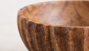 Artisanal Vertical Fluted Accent <b>Mango</b> <b>Wood</b> <b>Bowl</b> Decorative Salad Serving <b>Bowl</b> with Rich Walnut Finish - Product Image 2