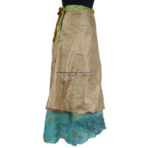 Jupe longue en soie imprimée indienne, taille plus, pour l'été - Robe enveloppante bohème avec taille ouverte - Product Image 4