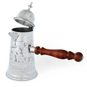 Cafetière et théière en argent de style antique de luxe pour accessoires de cuisine, cafetière en bois et métal - Product Image 3