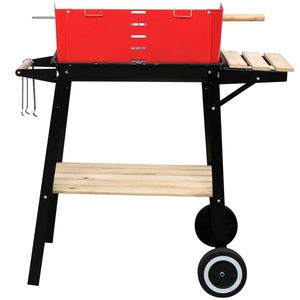 Forno a Carbone Smaltato Nero e Rosso 85*42*86cm con Quattro Gambe e Ruote per Barbecue all'Aperto - Product Image 5