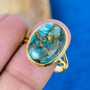 Bague en amazonite verte naturelle ovale, or 18 carats micro-plaqué sur argent sterling 925 - Product Image 3