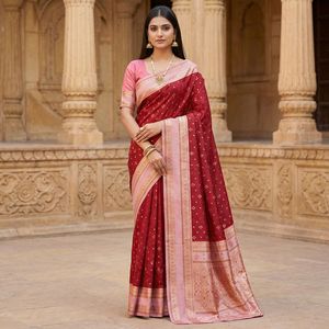 Indian Traditional Ethnic Banarasi Silk <b>Saree</b> with Zari Weaving Work for Wedding Occasion and Festive Function for Women Outfit - Product Image 3