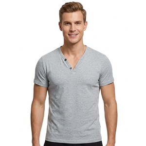 Camiseta de Manga Corta con Cuello en V para Hombre, Corte Ajustado, 100% Algodón Jersey, Color Sólido Informal, Transpirable, Diseño de Punto, Secado Rápido, 100% Algodón - Product Image 6