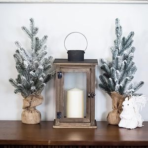 Farol de Vidrio y Madera Rústico, Portavelas Decorativo Estilo Granja, Farol Colgante con Asa de Metal - Product Image 1