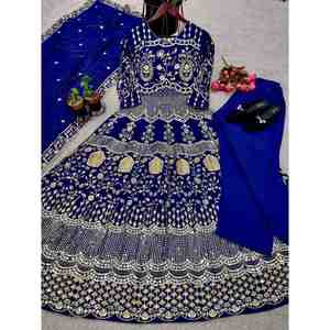 ATRACTIVE GEORGETTE BORDADO SECUENCIA TRABAJO VESTIDO FONDO CON DUPATTA AZUL - Product Image 5