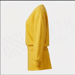 Women's 2 Piece <b>Knitted</b> <b>Set</b> V Neck Long Sleeve Solid Yellow Loose Fit Casual Tops and Above Knee Skirt Suit - Product Image 3