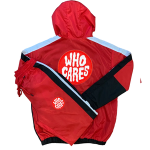 Unisex Red Black Color Blocking Hooded Tracksuit Set Windproof Zipper <b>Jacket</b> Drawstring Pants Streetwear Style Adult Spring Wear - Product Image 4