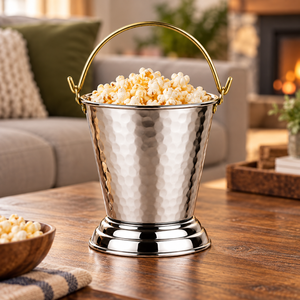 Seau de service en acier inoxydable martelé avec poignée en laiton, rond, pour curry, 300 ml, pour la maison, les restaurants, les hôtels et la restauration - Product Image 3