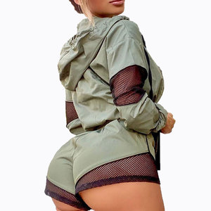 Custom Wholesale Design Stylish <b>Mesh</b> Custom Sport Short Full Zipper Women Cargo Nylon Tracksuit Windbreaker <b>Sets</b> High Quality - Product Image 5