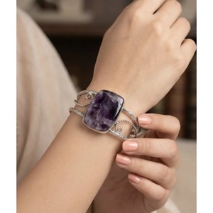 Handcrafted Natural Amethyst Gemstone Cuff <b>Bracelet</b> Balance Bangle Wholesale Fashion <b>Crystal</b> Bangle From India - Product Image 2