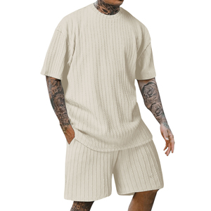 New Fashionable Crew-Neck t-shirts and shorts for men Vertical Stripe with Summer Men's 2 Piece t-shirts <b>Set</b> for men's OEM - Product Image 4