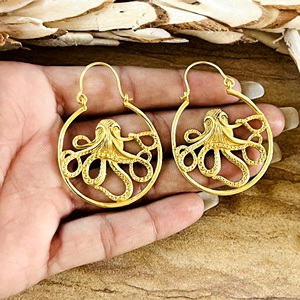 Unique Design Boho <b>Octopus</b> Hoop <b>Earrings</b> Tribal Brass <b>Earrings</b> for Women 18k Gold Plated Animal Jewelry for Wholesale/OEM/ODM - Product Image 2