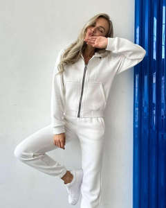 Ensemble de survêtement d'hiver pour femmes grande taille, couleur unie, sweat-shirt 100% coton avec pantalon de jogging deux pièces - Product Image 3