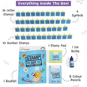 Arte con sellos DIY – Alfabeto y números (IntelliSkills), para niños, 6 sellos, 8 lápices de colores, 1 botella de tinta - Product Image 3