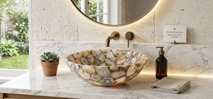 Lavabo en améthyste, lavabo en quartz rose, lavabo en œil de tigre, lavabo en onyx, lavabo en malachite, lavabo en bois pétrifié - Product Image 6