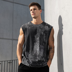 Camisetas de cuello redondo con efecto acid wash para hombre, sin mangas, para verano, camiseta de cuello redondo con efecto acid wash para hombre, para entrenamiento y fitness - Product Image 2