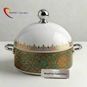 Luxury 3pc Hot Pot Stainless Steel Enamel Coated Arabian Style Thermal Insulated Casserole Food Warmer <b>Serving</b> <b>Dish</b> Stock Pots - Product Image 5