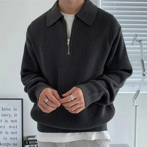 <b>Men's</b> Wool Half Zip Cardigan Turn-down Collar Thick Knit Solid Color Winter Wear Anti-Pilling Regular Sleeve - Product Image 4
