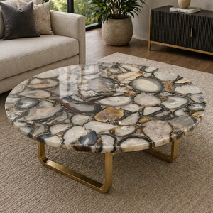 Table basse en agate naturelle faite à la main, moderne, ronde, écologique, pour la décoration du salon, vente en gros, produit personnalisé en vrac - Product Image 1