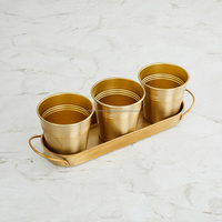 Set 3 Pot Tanaman Kuningan Logam dengan Pot Herbal Bulat, Pot Tanaman Herbal Emas dengan Nampan untuk Pot Bunga Dalam dan Luar Ruangan