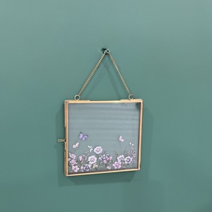 Square Metal <b>Mirror</b> <b>Frame</b> With Floral And Butterfly Design Lightweight Decorative Wall Hanging - Product Image 5
