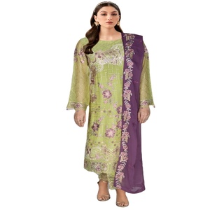 ชุดแต่งงาน3ชิ้นผ้าชีฟองปักสำหรับผู้หญิงชุดอินเดียชุดเดรส anarkali - Product Image 1