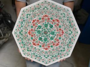 Table basse octogonale moderne et écologique en marbre avec incrustations, motif floral en Pietra Dura, décoration intérieure de luxe - Product Image 3