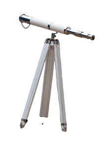 Acabado en níquel náutico y Telescopio de un solo barril de cuero blanco con trípode de pie de suelo de madera decorativo Harbor Master Teles - Product Image 4