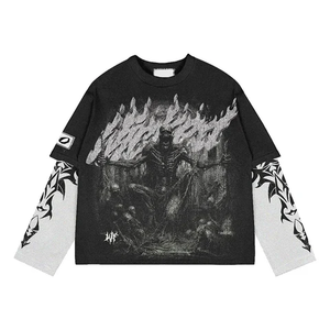 Custom <b>Y2K</b> Double Layer T <b>Shirt</b> Heavyweight 300 GSM Cotton Oversized Boxy Long Sleeve Wholesale - Product Image 2
