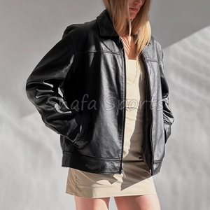 Chaqueta de piel de oveja auténtica para mujer, estilo moderno y de alta costura, diseño extragrande, últimas tendencias en chaquetas de cuero para mujer - Product Image 3
