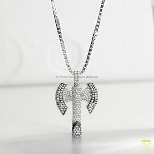 Custom Double Axe Pendant In 925 Sterling Silver With Premium Moissanite Diamond Stone Setting - Product Image 2