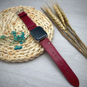 Bracelet de montre Apple en cuir italien tanné végétal de luxe Castello de haute qualité, doublure en polyester bordeaux, portefeuilles faits à la main - Product Image 5