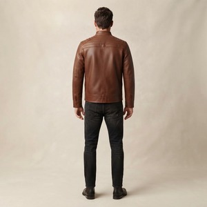 Chaqueta de Cuero Vacuno Vintage para Hombre, Estilo Motero, con Cierre, Chaqueta Urbana, Venta al Por Mayor OEM - Product Image 5