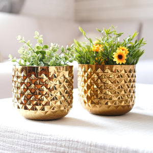 Ensemble de 2 pots de fleurs décoratifs en métal doré de luxe pour la maison, le bureau, la table et la décoration du salon - Product Image 4