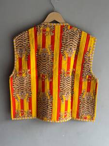 Tiger Print <b>Quilted</b> <b>Jacket</b> Women's Long Sleeve Vest Yellow Red Striped Animal <b>Pattern</b> Polyester Wadding Autumn WearGIFT FOR HER - Product Image 6