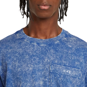 Mens Blue Washed Oversized <b>T</b> <b>Shirt</b> Crew Neck Short Sleeve Chest <b>Pocket</b> Drop Shoulder Vintage Casual Streetwear Wholesale - Product Image 4