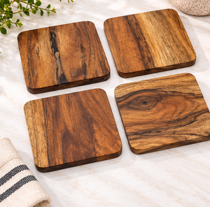 Ensemble de 4 sous-verres carrés en bois faits à la main en laiton AK pour vaisselle/décor de cuisine - Product Image 4