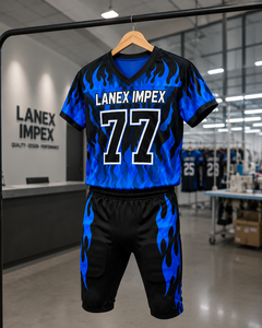 Ensemble d'uniformes de football américain personnalisés de haute qualité, design flamme bleue, maillot et pantalon sublimés, vêtements de sport d'équipe pour hommes et jeunes - Product Image 5