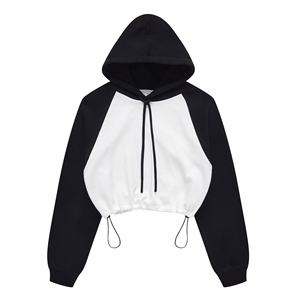 Sudadera con Capucha para Mujer, Diseño Color Block en Blanco y Negro, Manga Larga, Tejido de Algodón, Estilo Casual, Corte Corto para Otoño - Product Image 1