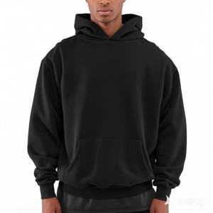 Men's 100% Cotton Hoodies Custom Logo Printing Drop Shoulder Flock Sweatshirt Winter Heavy <b>Weight</b> Thick <b>Blank</b> Hoodie - Product Image 1