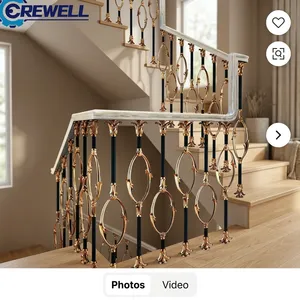 Barandal de Escalera Elegante en Dorado y Negro con Diseño Ovalado Decorativo para Casas de Lujo, Interiores de Dúplex, Decoración de Balcones y Pasillos - Product Image 5