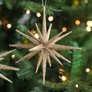 Ornement de Noël en plastique scintillant en forme d'étoile dorée, étanche, pour décoration suspendue, décorations festives pour arbre de Noël - Product Image 1