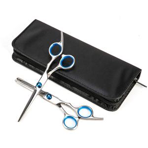 Juego de 2 tijeras de peluquero profesionales de acero al carbono con estuche de cuero PU para cortar el cabello y adelgazar herramienta de belleza - Product Image 1
