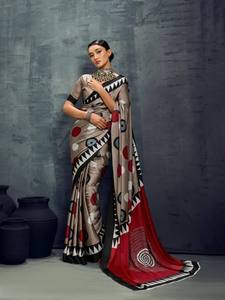 Sari de Rayón con Estampado Ajrakh para Mujer |   Étnico Tradicional Indio |   Ropa para festivales, bodas y Diwali, sin arrugas, que absorbe la humedad, holgada - Product Image 2