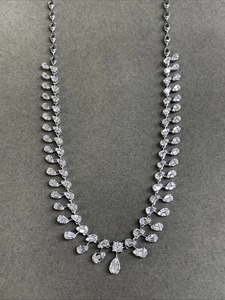 18K White Gold Lab Grown Diamond Fringe Waterfall <b>Necklace</b> | Luxury Multi Teardrop Baguette Diamond Pendant <b>Statement</b> Wedding - Product Image 5