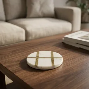 Premium Natural Marble Coasters Set Eco Friendly <b>Waterproof</b> Table Coasters for Home Kitchen Office Hotel and Villa Decor - Product Image 1
