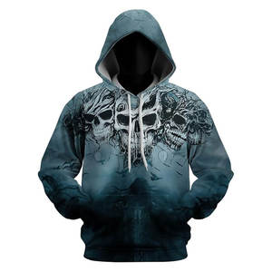Sudadera con capucha estampada de calavera, diseño gráfico novedoso, estilo urbano gótico con estampado de esqueleto, manga larga y cordón ajustable - Product Image 3