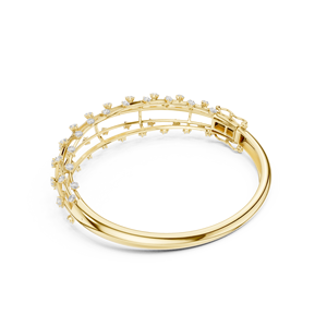 Bracelet jonc ouvert en or jaune de luxe avec diamants, motif floral, élégant, pour femme, bijoux fins, cadeau de mariage ou de fête - Product Image 3