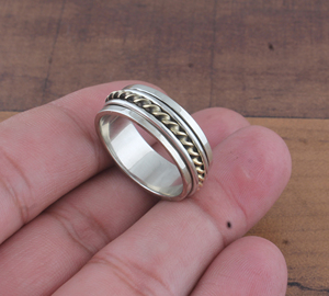 Wholesale 925 Sterling Silver Metal Band <b>Ring</b> Two-Tone Brass Design <b>Ring</b> Handcrafted Silver and Brass Band Jewelry Supplier - Product Image 4