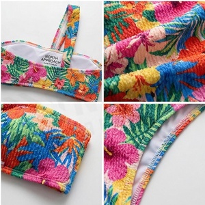 Women Floral Print 2 Piece Bikini Set Crossed Halter Top Tie Side Bottom Ruched Stretch Swimwear - Product Image 5